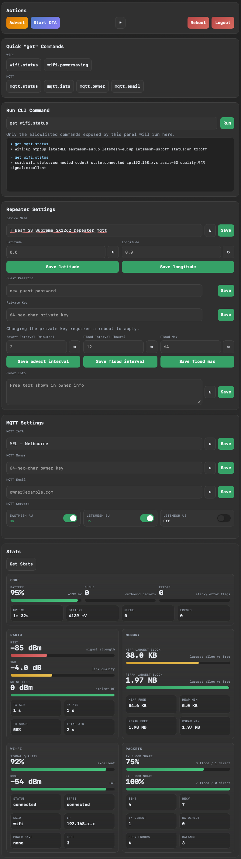 Repeater web panel overview