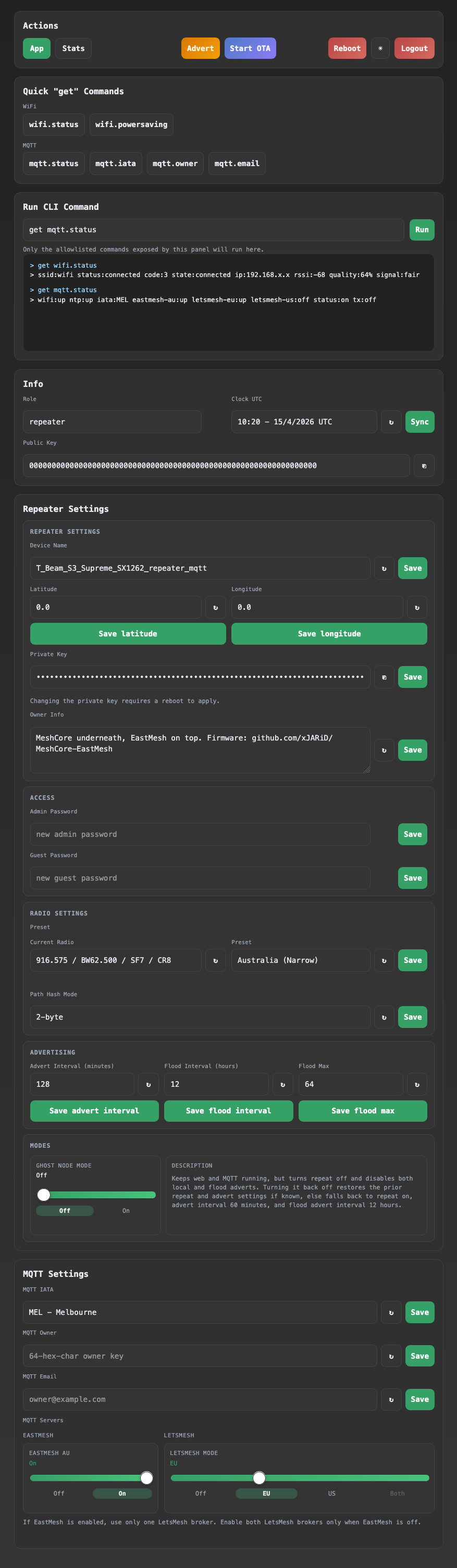 Repeater web panel /app overview
