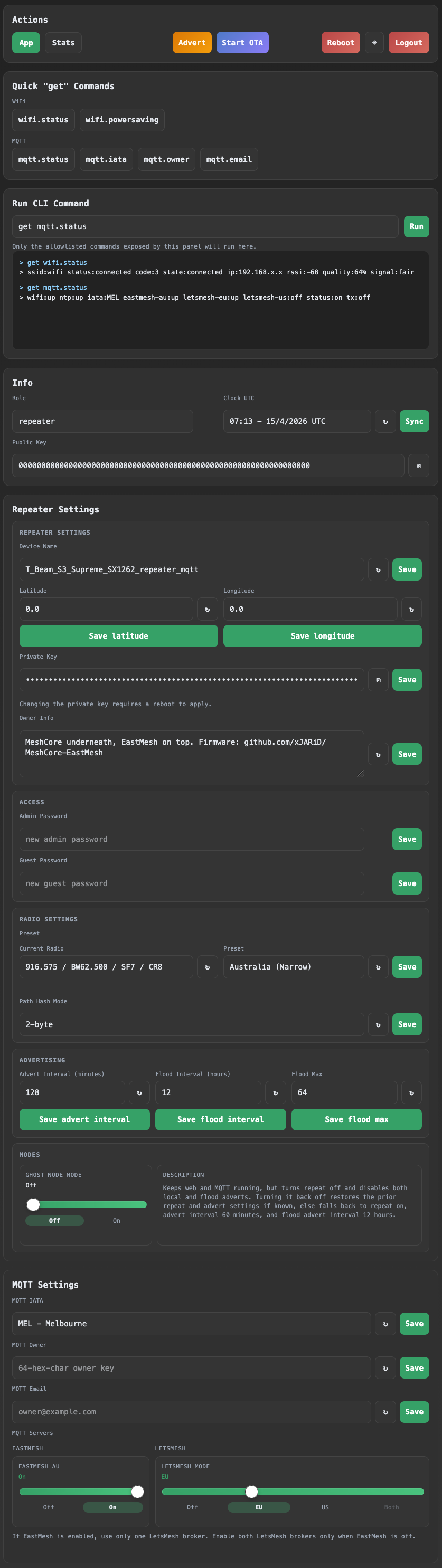 Repeater web panel /app overview