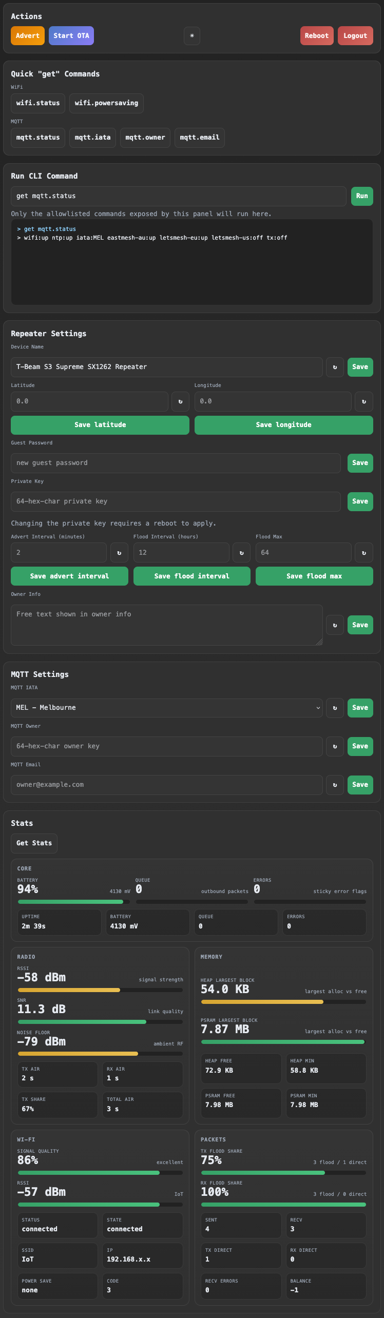 Repeater web panel overview